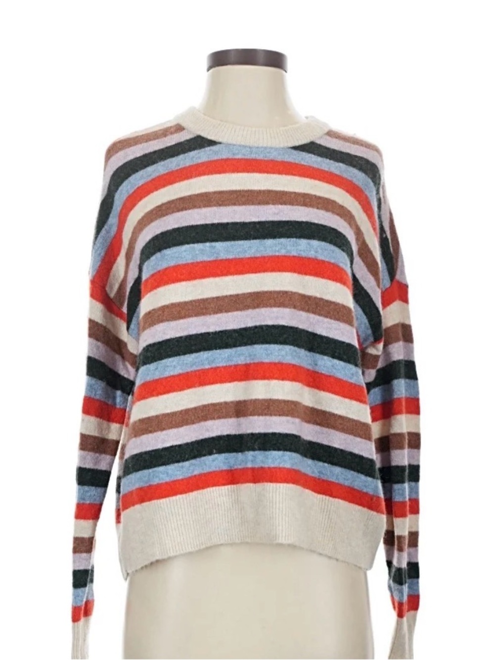 Madewell Striped Crewneck Sweater in Cream, Red & Blue